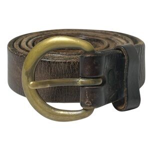 Double Ralph Lauren brown leather belt brass buckle 41”-45” Ralph Ralph Lauen